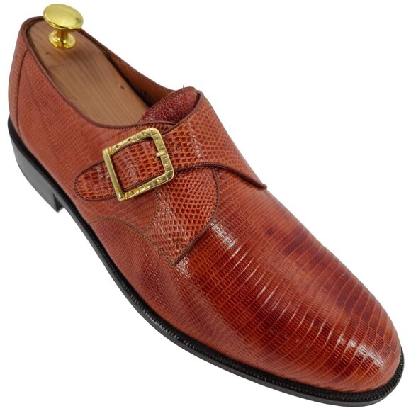 NEW Exotic Teju Lizard Monk Strap Loafers Mens 11.5 PALOMINO Dress Shoes Mexico - Picture 1 of 14
